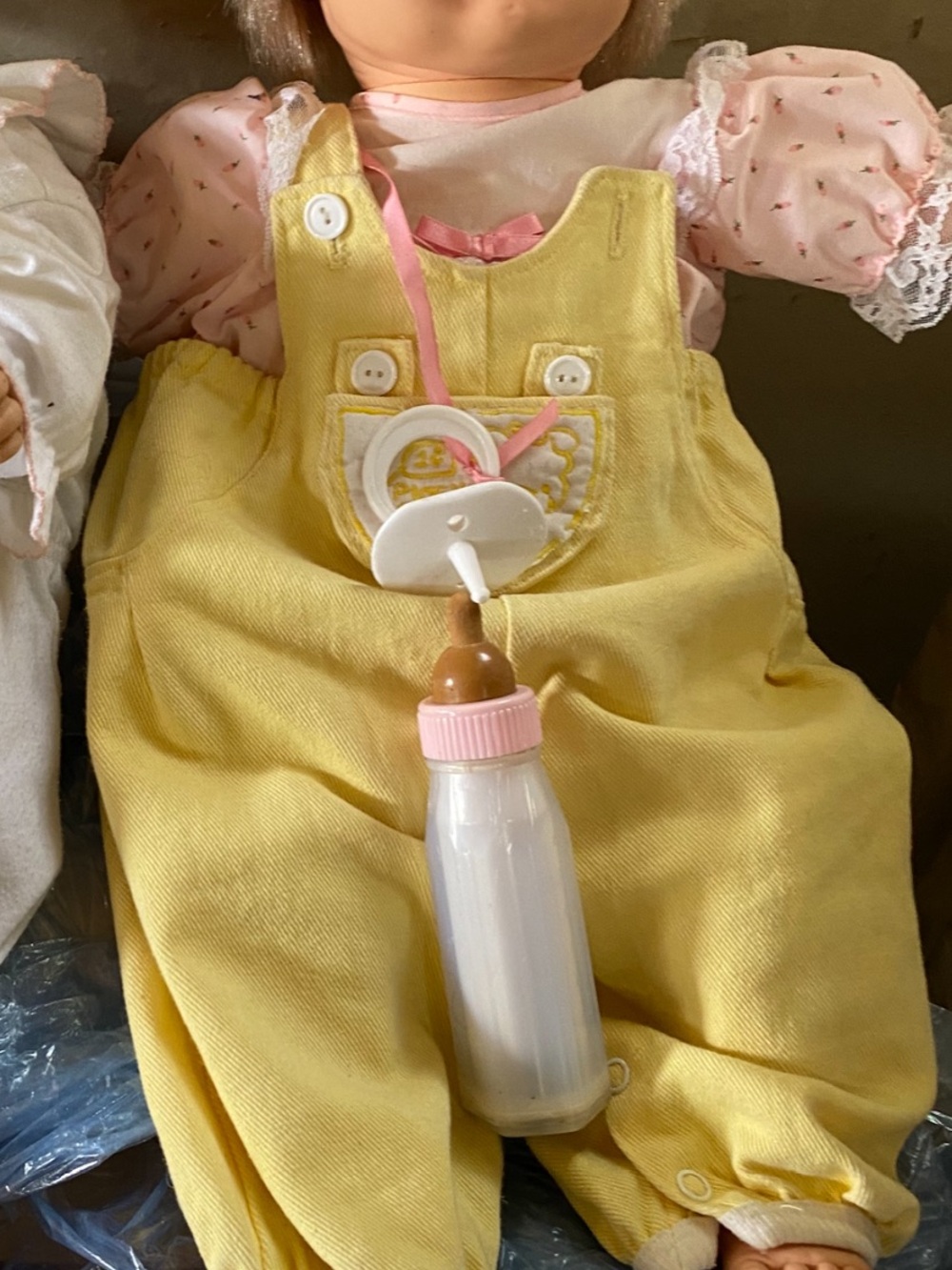 Yellow Baby Doll Overalls with Pink Accents